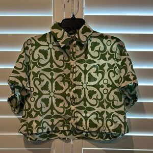 Zara Olive and White Swirl Shirt